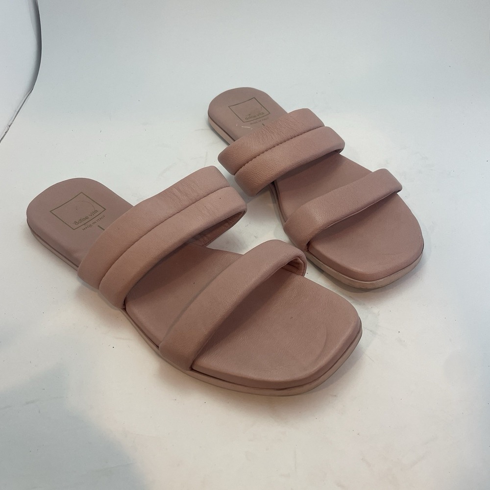 Dolce Vita Adore Pink Puffy Band Leather Slide Flat Sandal Woman's Size 9.5